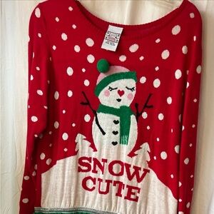 Holiday Sweater Dress Woman XXL Long Sleeve Snow Cute Snowman Tutu Bow Christmas